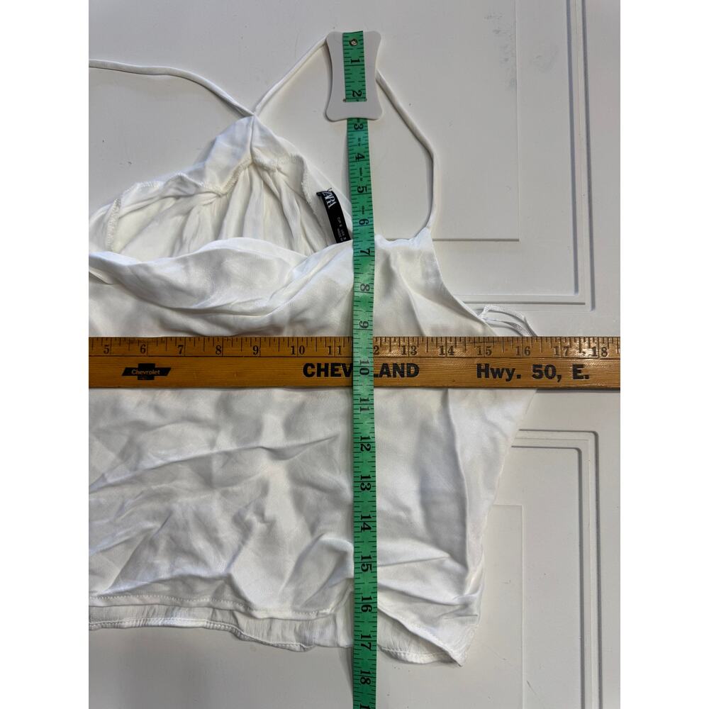 Zara White Draped Slip Tank Top Spaghetti Strap Racerback Size Small - Picture 5 of 5